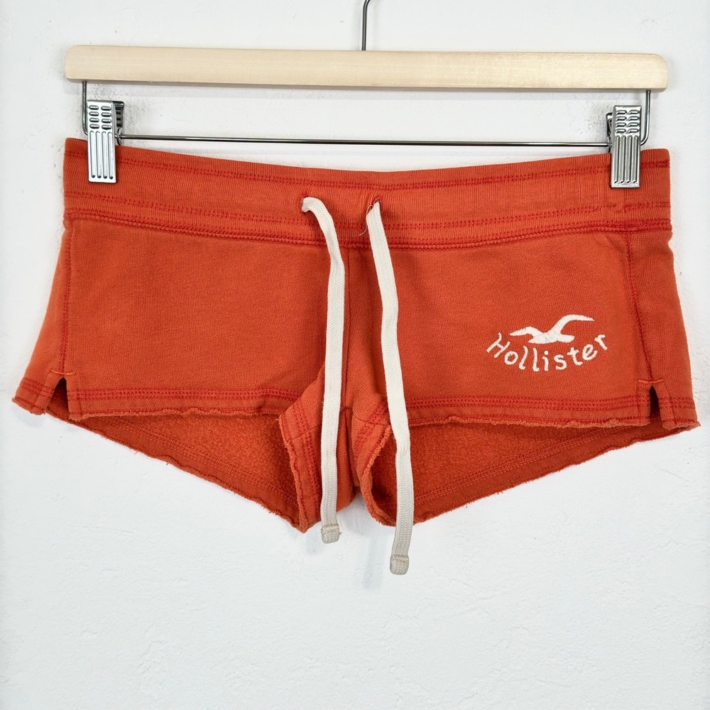 Vintage Hollister Y2K Micro Mini Low Rise Shorts Size XS Orange Booty Sweat Logo
